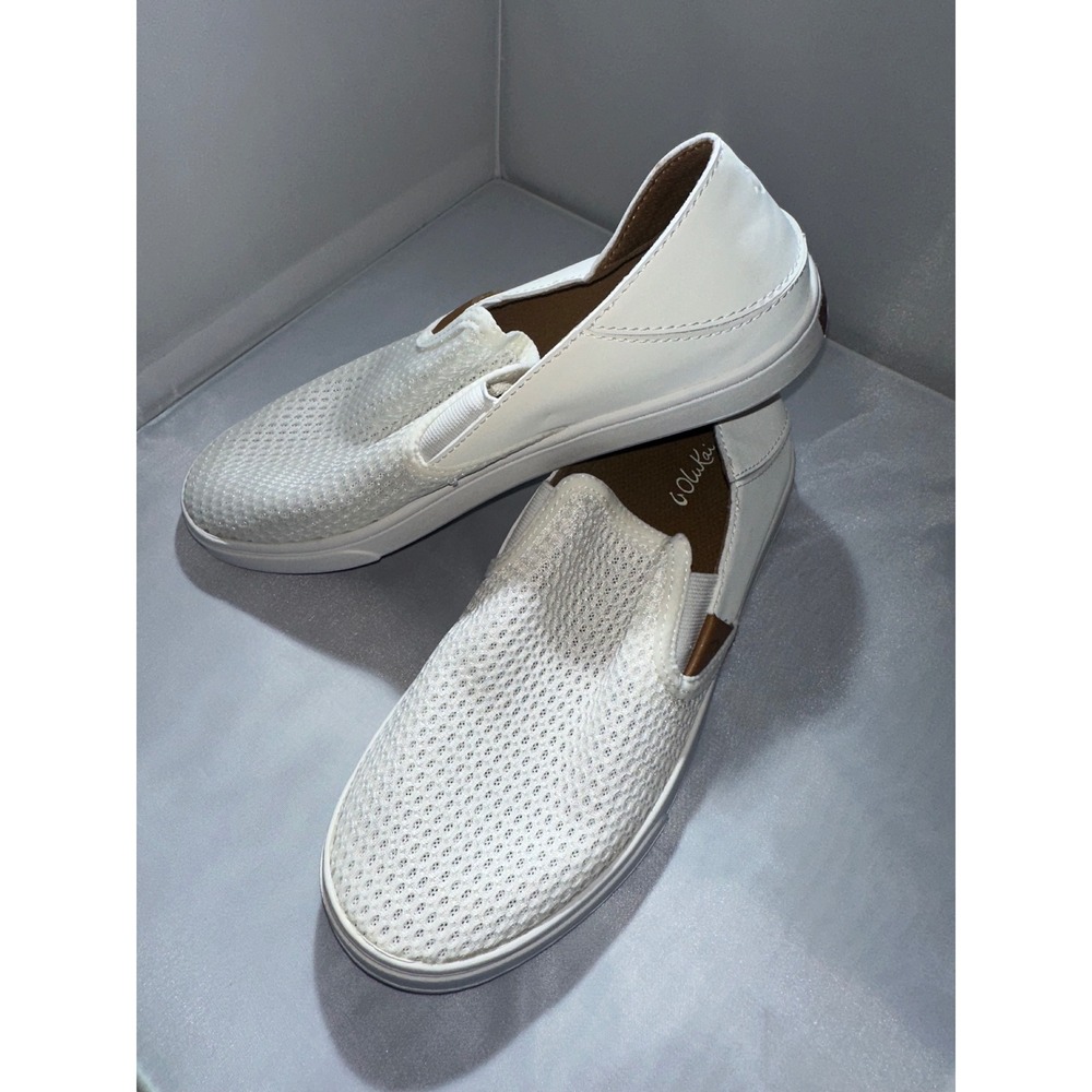 OluKai Pehuea Womens 7.5 White Mesh Slip On Sneakers 20271-WBWB Drop-In Heel - Picture 1 of 8